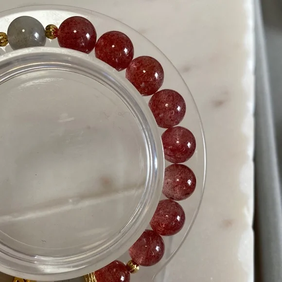 Agate Bangle & Strawberry Quartz Bracelet | Pink Crystal Hybrid Luxe ✨ - Picture 3 of 9